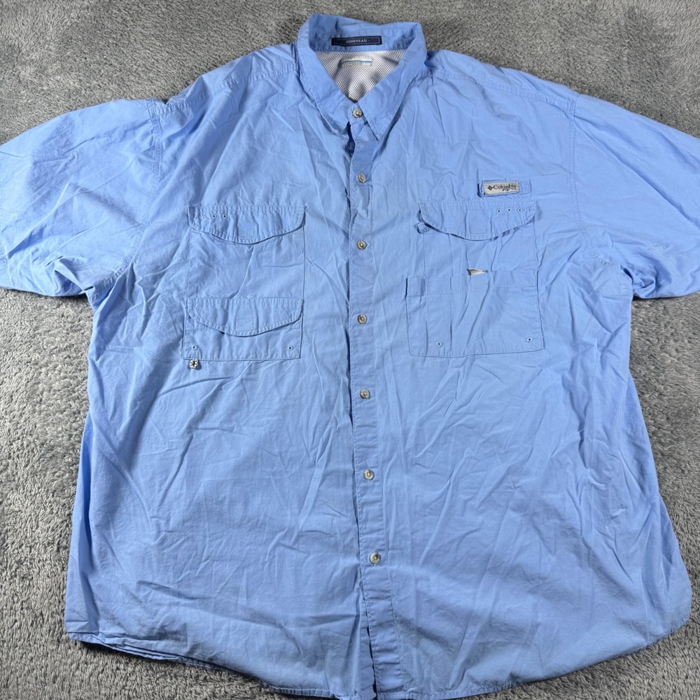 Columbia PFG Bonehead Fishing Shirt Mens 4X Blue Short Sleeve Vented Lightweight